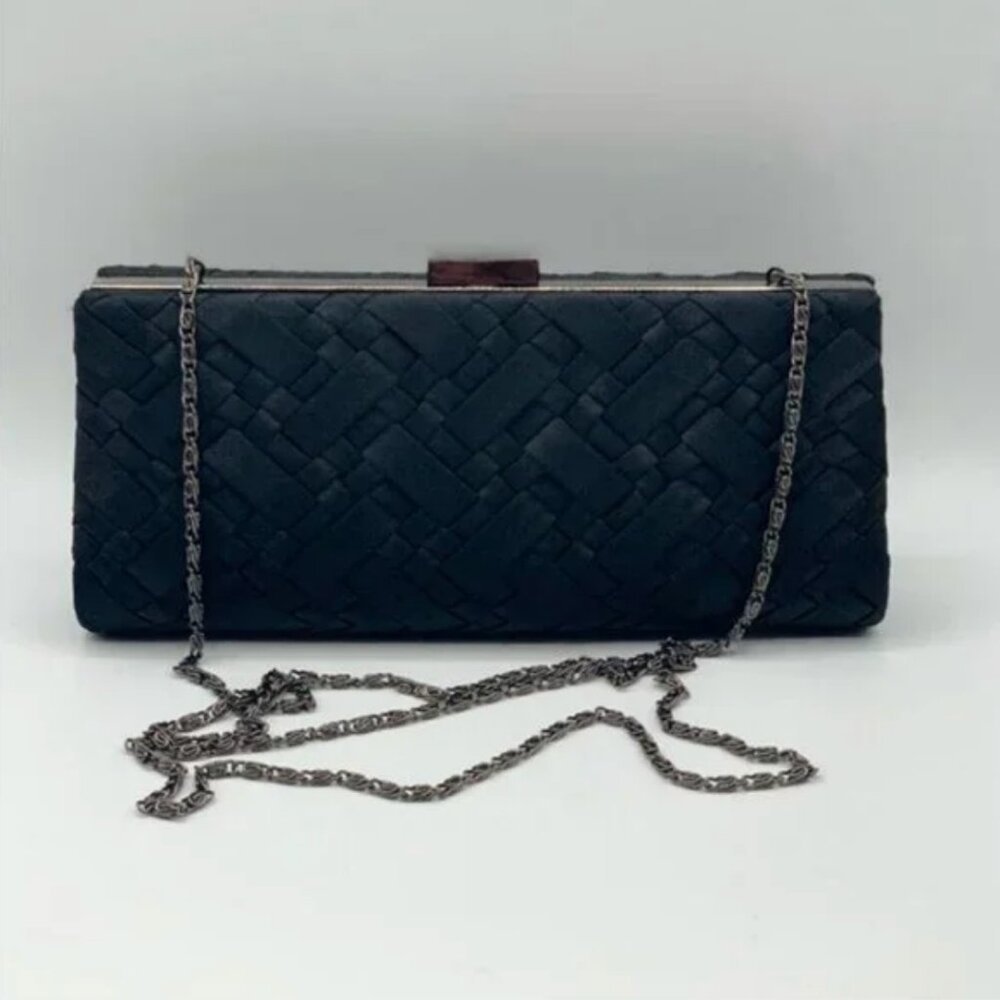 Casa di Borse Frame Black Basketweave Clutch/Shoulder Evening Bag